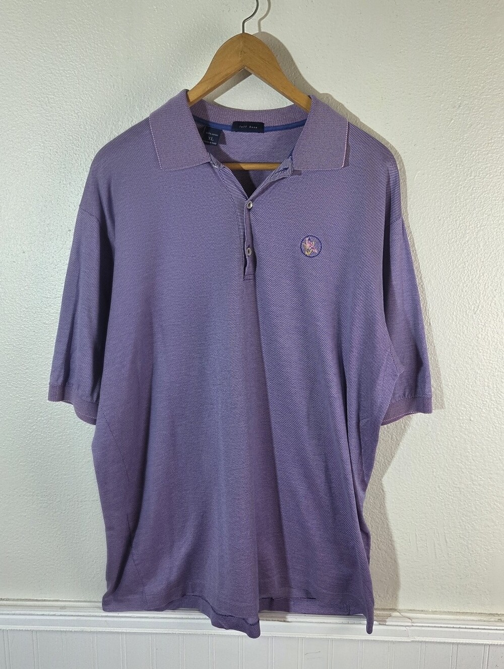 Jeff Rose Polo Shirt Mens XL Purple Golf Shirt Made In Italy 100% Cotton Embroid